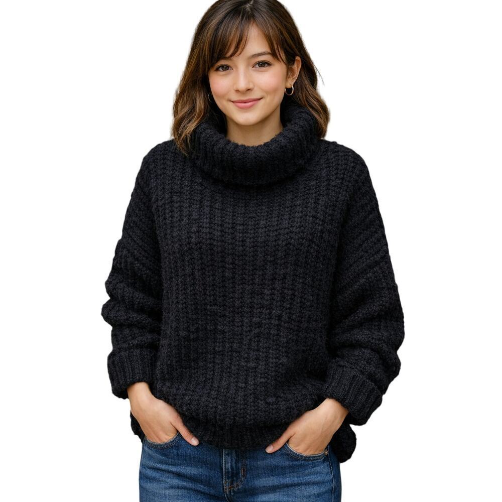 Athena yack wool blend slub Knit black sweater XXSP XXS PETITE high neck warm